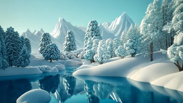 Winter Wonderland Snowy Forest Landscape with Frosty Trees and Blue Sky