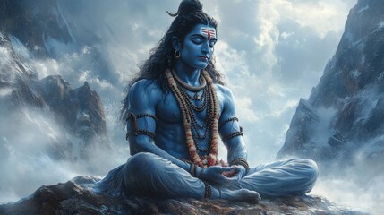 Divine meditation of lord shiva in the himalayas