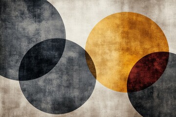 Modern abstract art featuring overlapping circles in muted colors with a textured background, creating a harmonious composition