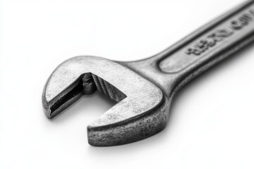 Adjustable spanner isolated on white.

Chrome vanadium wrench. Industrial spanner.
