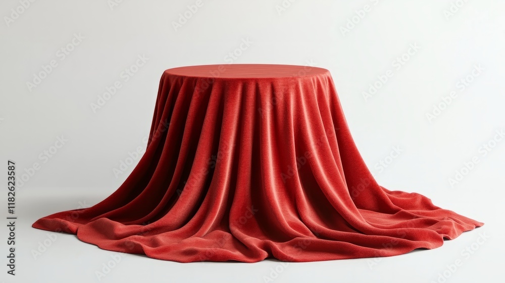 Fototapete 3d rendering of an empty podium with a soft red velvet cloth, set for valentine's day, isolated on a