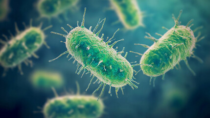 Fototapeta premium Bacteria invade the chromosome. 3D render virus attacks the chromosomes. Look under the microscope at the chromosomes