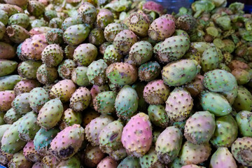 Fes, Morocco. Prickly pear fruit for sale at a stall in the medina