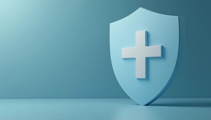 Obraz premium Healthcare Insurance Report Service Providing Medical Blue Shield Protection Plus On A Pastel Background For Hospital, Doctor, And Emergency Support.