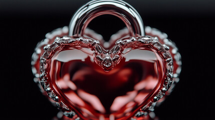 heart in a glass. Abstract metallic red heart lock. Perfect for Valentine's Day themes, love concepts, and romantic or artistic designs. Ideal for creative projects.