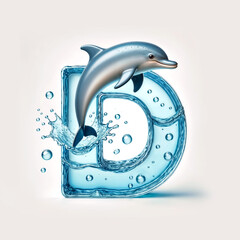 funny English alphabet of animals, letter D, dolphin