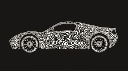 Car from points. Vector drawing of a car consists of circles