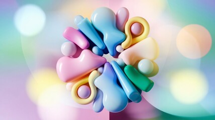 Abstract Pastel Shapes, Colorful 3D Render for Modern Design