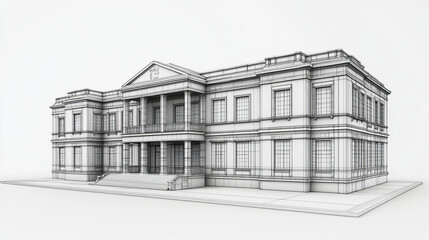 Fototapeta premium Perspective 3D render of building wireframe - Vector illustration