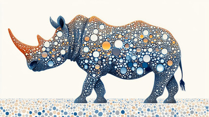 Rhino of the particles. Rhino consists of small circles. Vector illustration