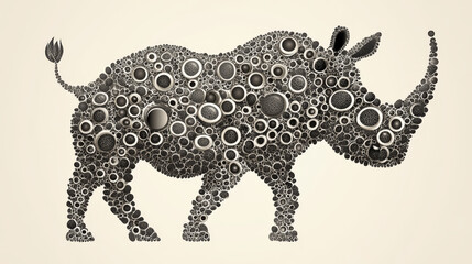 Rhino of the particles. Rhino consists of small circles. Vector illustration