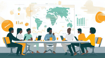 Multicultural Team Meeting with Active Participation and Data Visualizations on Display