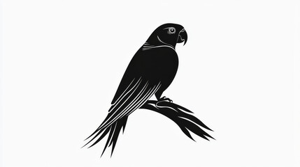 Fototapeta premium Vector parrot sits on a lettering logo. Pet shop logo. Black and white style
