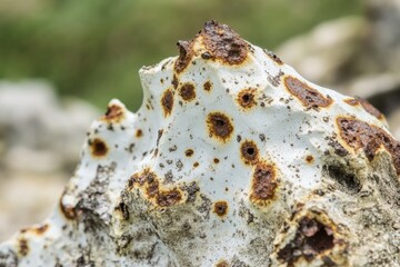 Obraz premium A detailed view of a rock with rust forming on its surface