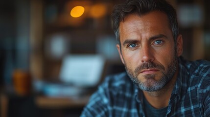 Obraz premium A close-up shot of a person gazing straight into the lens, great for portrait and interview uses