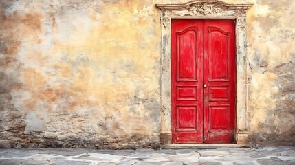 Aged Red Vintage Door with Copy Space