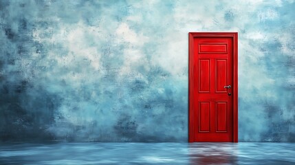 Red Vintage Door with Distressed Wall
