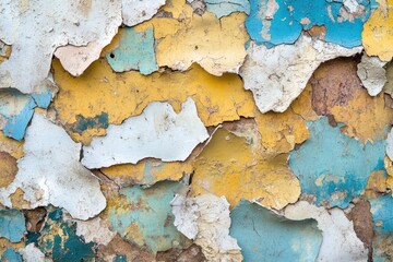 Obraz premium A close-up view of peeling paint on a worn-out wall, often found in abandoned or old buildings