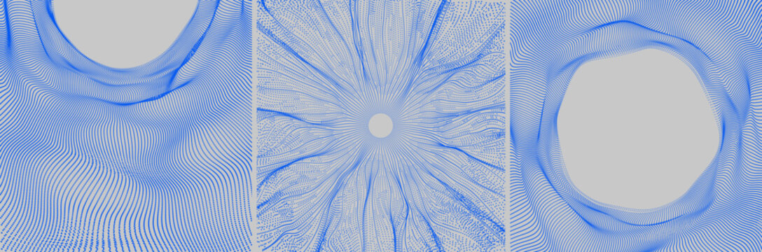 Abstract science or technology background. Hole made from flying particles. 3d vector illustration for brochure, poster, presentation, flyer or banner.