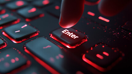 Obraz premium Computer keyboard, close-up button of the hand. 3D render of a laptop keyboard