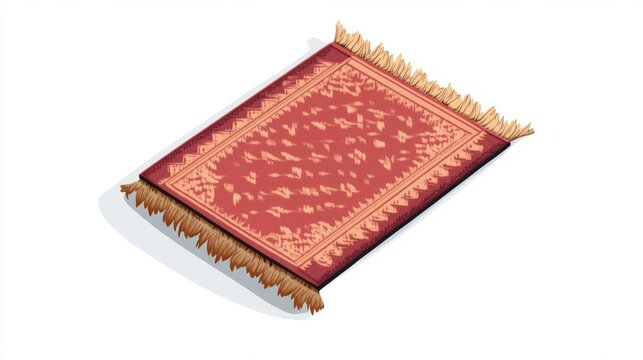 Traditional red persian rug with fringe details on white background