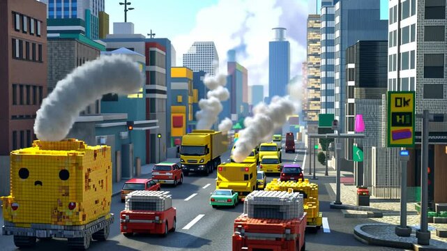 Vibrant City Traffic Scene Featuring Yellow Taxi and Fast Cars on Urban Street in New York