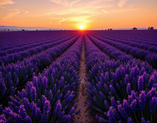 Obraz premium A vibrant sunset over a lavender field