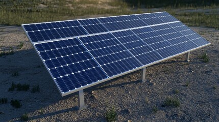 Solar panel installation in sunny desert landscape for renewable energy