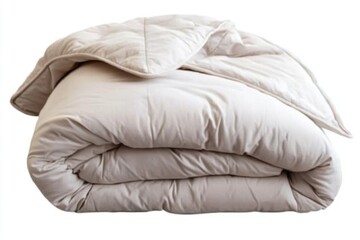 A cozy bed with a white comforter, perfect for a peaceful sleep or a relaxing moment