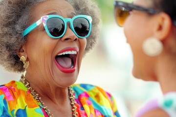 A person wearing sunglasses and a bright colored dress, great for fashion or lifestyle images