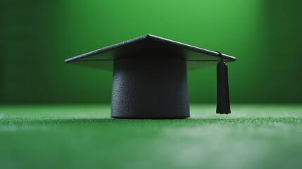 Graduation cap on green background celebrating academic achievement