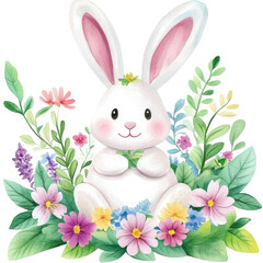 Obraz premium Adorable Easter Bunny in Spring Flowers 