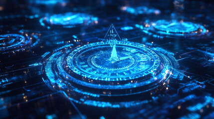 Time checklist hologram. Step into the next era of scheduling with this vector, showcasing a holographic time checklist. Witness the synergy of time tracking and modern technology.