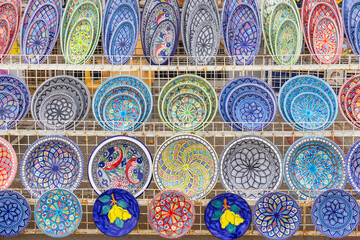 Yasmine Hammamet, Nabeul, Tunisia. Colorful bowls for sale.