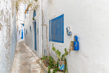 Fototapeta premium Hammamet, Nabeul, Tunisia. A narrow alley in Hammamet.