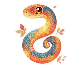 Naklejka premium Cute snake illustration with geometric pattern - Chinese snake - isolated PNG on transparent background