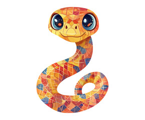 Fototapeta premium Cute snake illustration with geometric pattern - Chinese snake - isolated PNG on transparent background