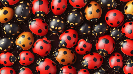 Obraz premium Vector seamless background of ladybirds of different sizes. Beautiful background from insects.
