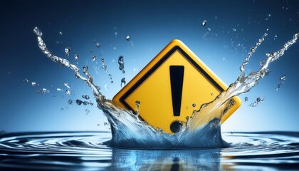 splashing water with warning sign representing urgent plumbing issues