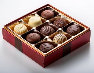 chocolate box n a box containing assorted chocolates for sharing or gifting isolated on clear white background highly detailed