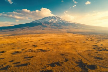 Majestic volcanic landscape at sunset showcasing Mount Taranaki under a vibrant sky in New Zealand's serene wilderness