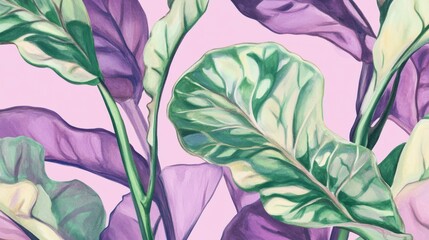 Captivating Botanical Art Featuring Exquisite Purple and Green Leaves