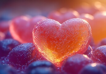 Fototapeta premium Heart-Shaped Candy on Top of a Pile of Fresh Blueberries