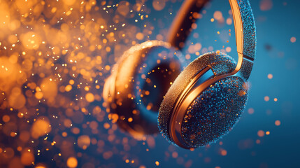 Fototapeta premium Headphones from particles. Headphones consist of circles and dots. Headphones crumble into small pieces.