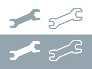 Wrench icon. Tool for assembling mechanisms, connecting nuts and bolts. Symbol of repair, service or production of equipment. Attribute of a master, auto repair shop or factory.