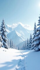 Fototapeta premium Snowy white background with minimal decorations, serene landscape, white
