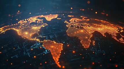 Background world map symbolizing the world wide web, glowing lights