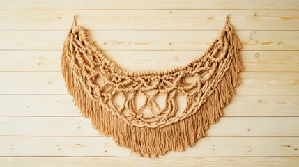 Obraz premium Beige Macrame Wall Hanging with Tassels for Boho Decor