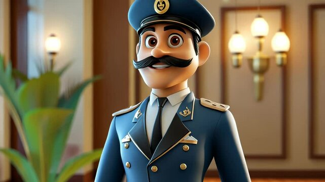 Playful Cartoon Police Officer in Uniform Vector Illustration