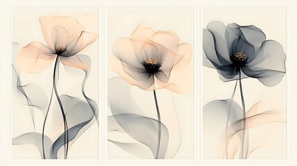 Minimalist Three-Panel Floral Artwork